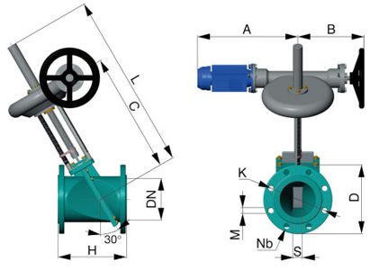 30度傾斜電動刀閘閥 30度傾斜電動刀閘閥