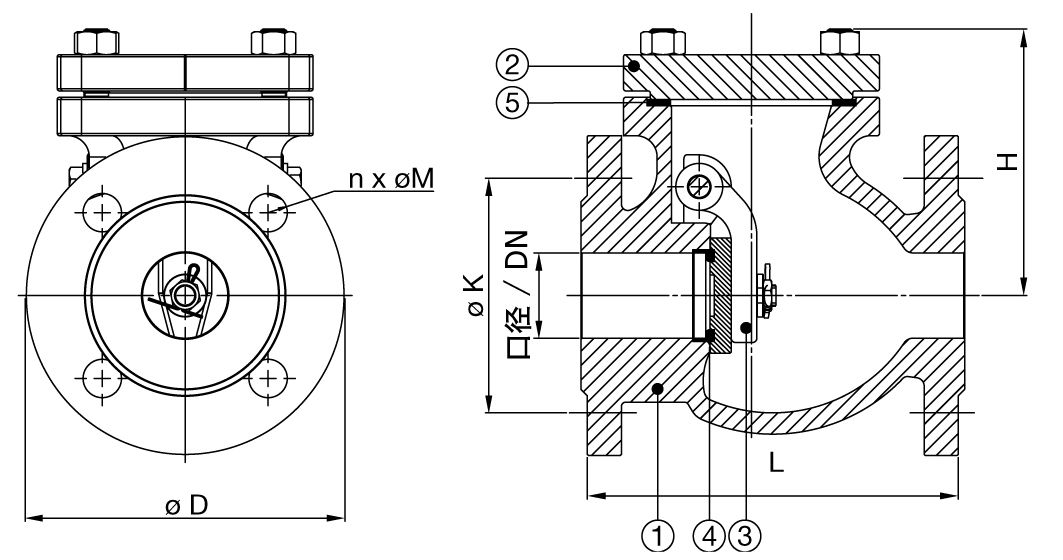 法蘭旋啟式止回閥尺寸圖