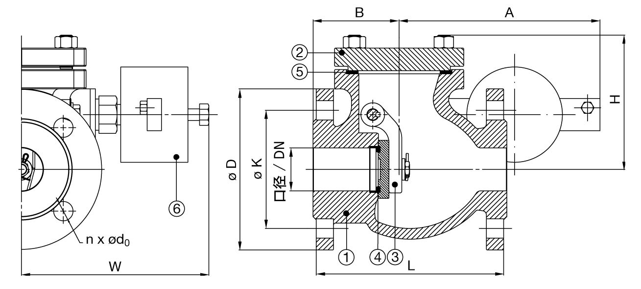 帶配重的旋啟式止回閥尺寸圖 帶配重的旋啟式止回閥尺寸圖