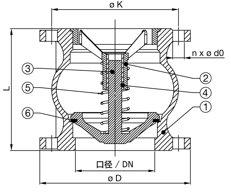 法蘭軸向止回閥尺寸圖